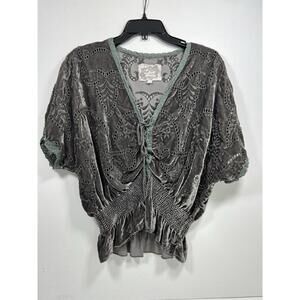 Johnny Was Love Silk Blend Velvet Eyelet Lace Top Sz Small Ruched Boho Top